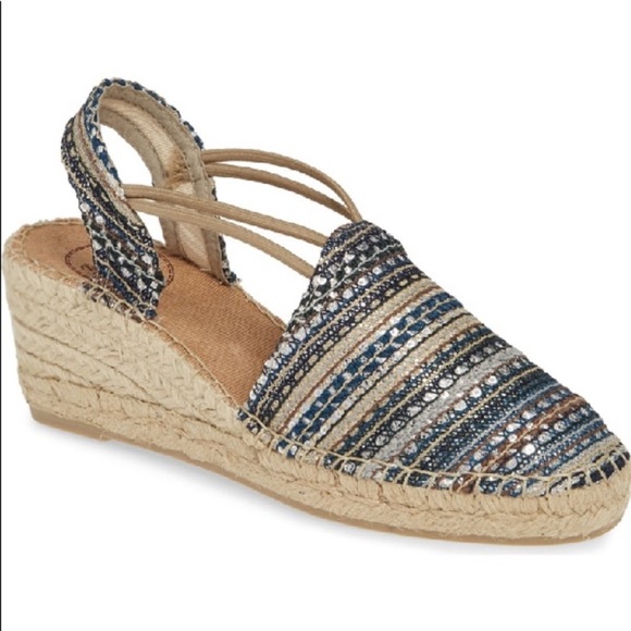 Toni Pons Tania Silk Cotton Metallic Striped Espadrille Wedge Sandals - 10 - 41 - Picture 2 of 14